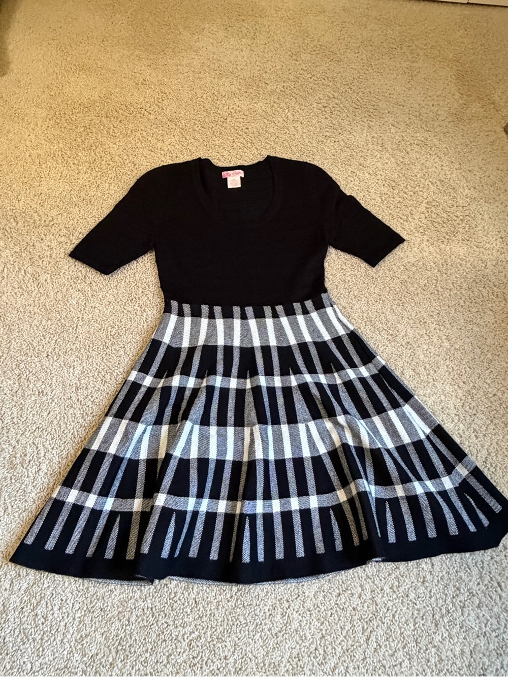 Candie's Black and White Plaid Fit & Flare Dress